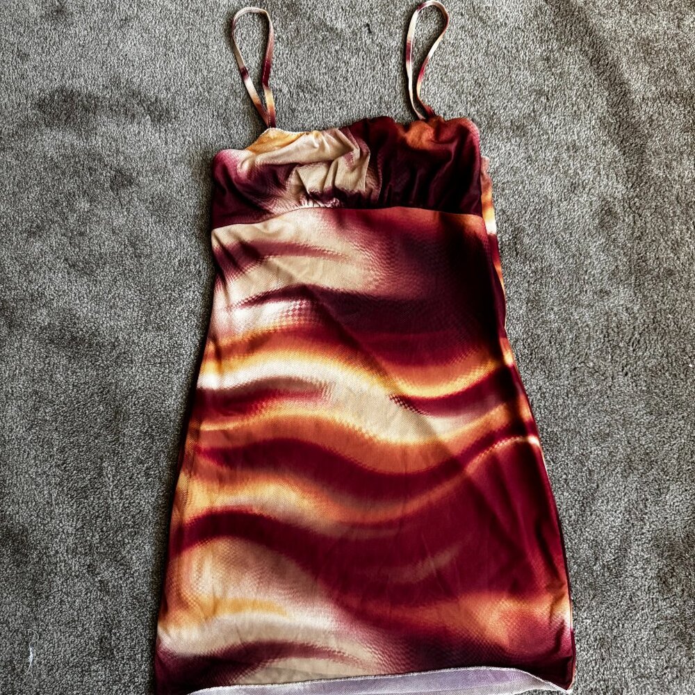 Burgundy & Cream Mini Bodycon Dress